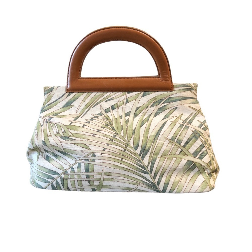 Carolee Palm Leaf Purse / Handbag, Cream, Green & Tan
